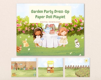 Garden Party Paper Doll Playset: Printable Dress-Up Activity (Digital Download