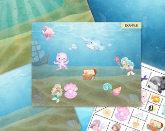 Printable Mermaid Craft Playset, Ocean Life Paper Dolls, Kids Summer Activity (Digital Download)