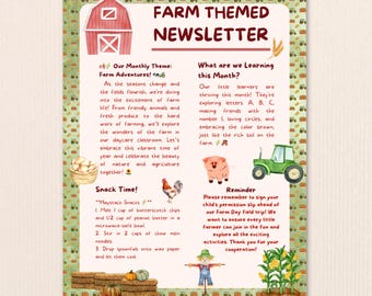 Farm Theme Newsletter Template: Editable Classroom Communication