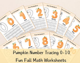 Pumpkin Number Tracing 0-10 Worksheets – Fall Math Activities for Kids