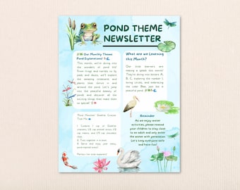 Watercolor Pond Life Newsletter Template: Editable School Communication