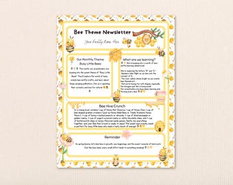 Editable Bee Newsletter Template for Classrooms Daycares and Office Communication