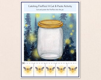 Firefly Jar Craft Printable, Lightning Bug Preschool Activity, Night Nature Scissor Skills Sheet, Toddler Busy Game, Insect Bulletin Board