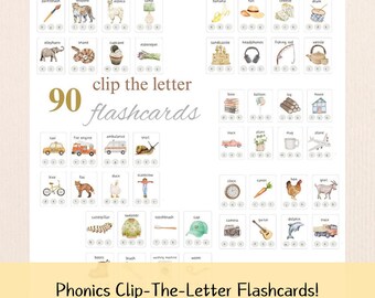 Beginning Sounds Clip Cards, Watercolor Phonics Flashcards, Alphabet Learning Activity