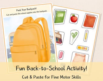 Fall Back to School Backpack Cut & Paste Worksheet: Fine Motor Skills Activity (PDF Download)