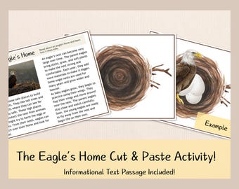 Bald Eagle Nest Cut & Paste Activity, Fine Motor Skills, Science Lesson (PDF)