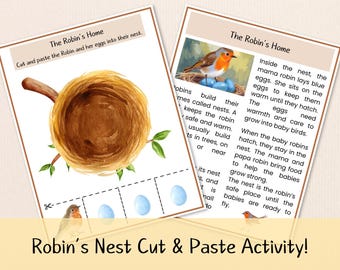 Robin Nest Cut & Paste Activity: Spring Nature Worksheet (Printable)