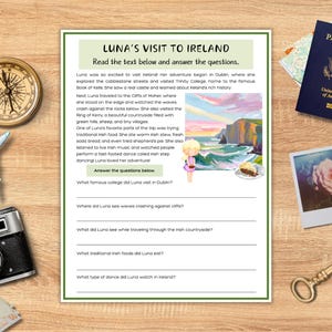 Reading Comprehension Worksheet – Elementary Geography Activity – UK Exploration for Kids – Ireland Cultural Studies