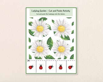 Ladybug Garden Cut and Paste Activity, Spring Preschool Craft (Digital Download)