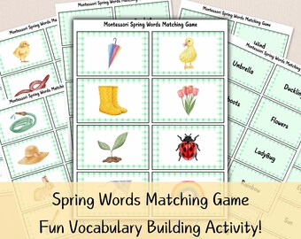 Spring Vocabulary Matching Game for Preschool and Kindergarten Literacy Centers Printable Activity