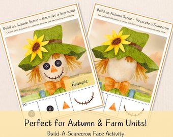 Build a Scarecrow Craft Printable | Fall Farm Cut & Paste Activity | Autumn Classroom Worksheet
