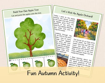 Apple Orchard Cut and Paste Activity With Reading Passage: Watercolor Autumn Craft (Digital Download)