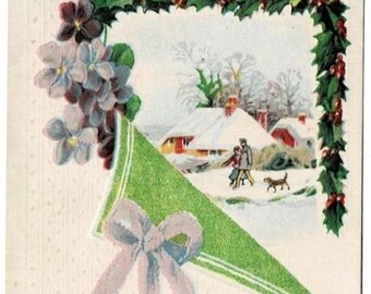 1913 Snowy Winter Christmas Postcard