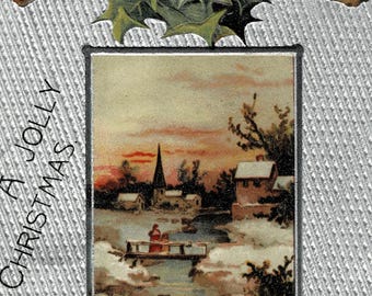 1908 Gilded Silver Winter Scene Christmas Postcard