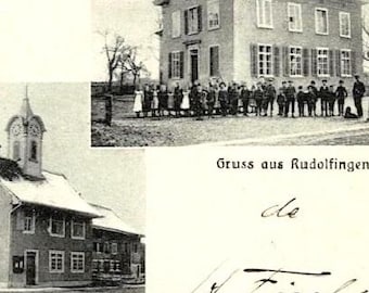 1909 Zurich Switzerland Postcard, Rudolfingen School Church & Main Street Montage