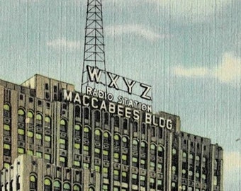 1943 Detroit Michigan Maccabees Building WXYZ Radio Vintage Postcard GetLuckyVintage