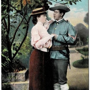 1917 World War One French Soldier with his Love Vintage Romance Postcard Get Lucky Vintage Valentine Courtship Card