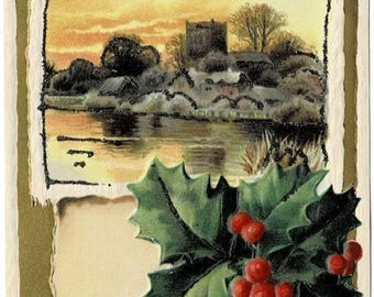 1909 Glittery Winter Pastoral Christmas Postcard