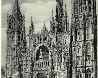 1909 Rouen Cathedral France Vintage Postcard GetLuckyVintage