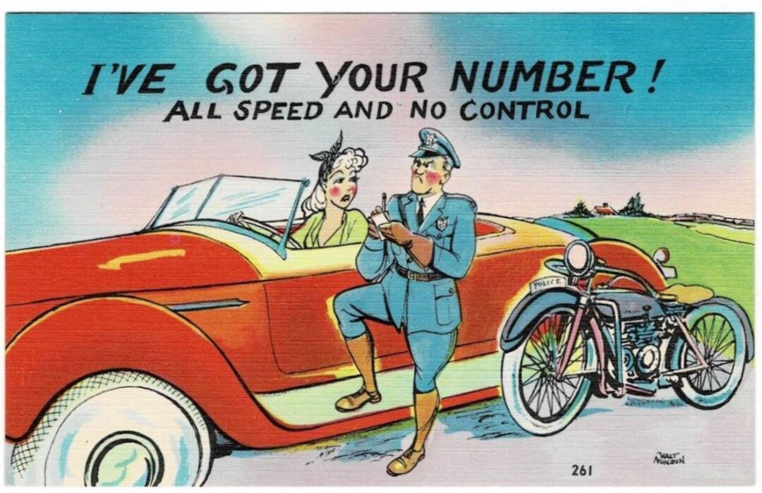 1940 Motorcycle Cop Policeman & Woman Driver Vintage Saucy Comic ...