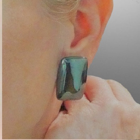 1980s Big  Vintage Hematite Gemstone Earrings Get… - image 1