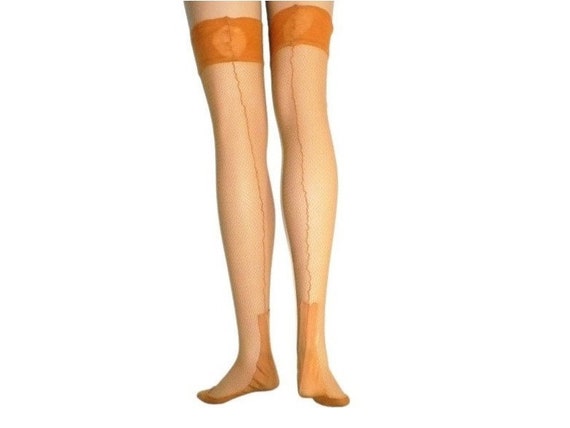 sz 10 1920s Silk Mesh Seamed Thigh Stockings Get … - image 1