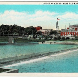 1930 Muskingum River Marietta Ohio Vintage Postcard Get Lucky Vintage Ephemera Deltiology Memorabilia