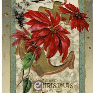 1910 Poinsettias and the Promise of Peace by Winsch Vintage Christmas Postcard Get Lucky Vintage Embossed Gilded Holiday Card Artist Signed
