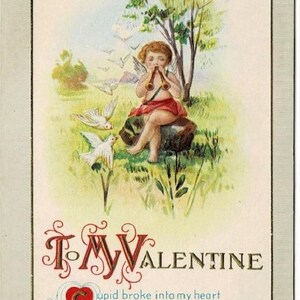 1917 Cupid & White Doves Vintage Valentine Postcard, White Dove Romance, Holiday Postcard, Get Lucky Vintage Memorabilia Ephemera