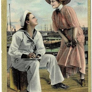1909 Navy Military Patriotic Vintage Romance Postcard Get Lucky Vintage Valentine Courtship Card Memorabilia Ephemera Deltiology