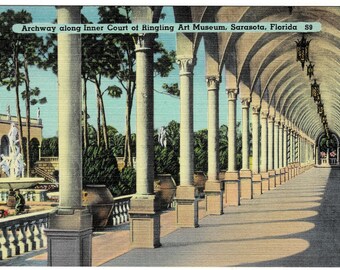 1941 Sarasota FL Postcard, Ringling Art Museum Archway