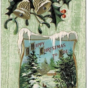 1911 Playful Rabbits in Snow & Christmas Bells Embossed Gilded Vintage Postcard Get Lucky Vintage Decoration Stocking Stuffer Hostess Gift