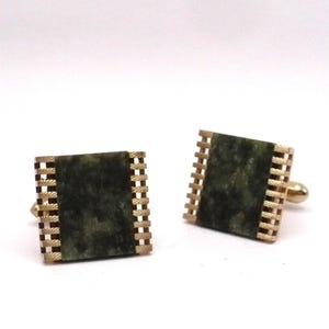 Roman Senator Jade Cufflinks, 1960s Vintage Gold Tone Cuff Links Men's Jewelry Get Lucky Vintage