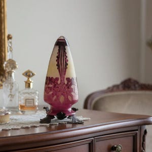 1923-26 Le Verre Français Veilleuse Amarantes Night Light, French Deco Art Glass Lighting, Home Decor, Get Lucky Vintage