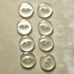1950s Fish Eye Two Hole Plastic Diminutive Buttons, 5/16" 13L, Set of Six, Get Lucky Vintage