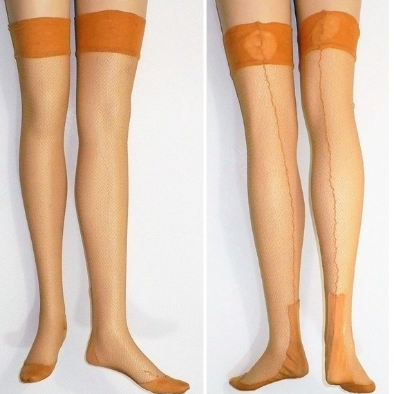 sz 10 1920s Silk Mesh Seamed Thigh Stockings Get … - image 2