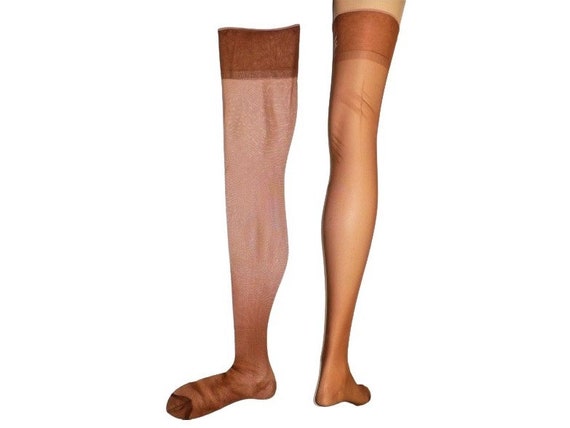2 Pairs Vintage-New Stockings Size 9 Nylons Black & Brown Sheer Seamless Mesh 