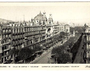 1934 Barcelona Spain Postcard, Cortes St Coliseum (RPPC)