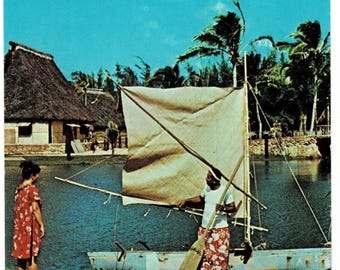 1960s Oahu Hawaii Postcard, Laie Polynesian Cultural Center