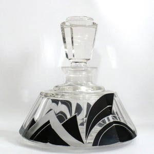 Art Deco Karl Palda Black Enamel Cologne Bottle Czech 1930s Crystal Vanity Gift Get Lucky Vintage