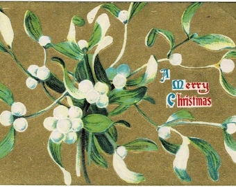 1912 Merry Mistletoe Gilded Christmas Postcard, Hand Painted