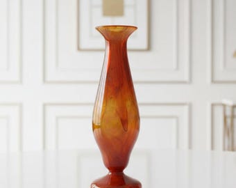 1928-33 Schneider Signed Jades Art Deco Amber French Art Glass Vase, Medium Table Vase, Get Lucky Vintage