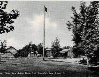 1940 Lincoln's New Salem Illinois Postcard, State Park, Get Lucky Vintage