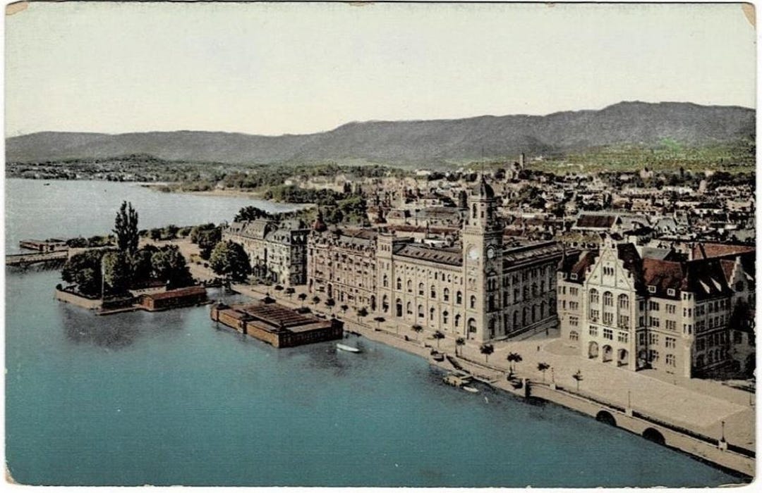 1910 Women's Public Bath Zurich Switzerland Vintage Aerial View ...
