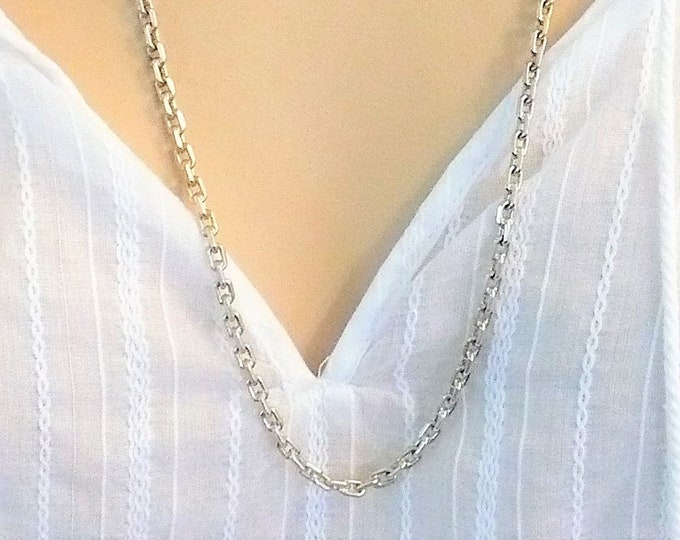3.7 mm Silver Rectangle Rolo Chain Necklace 28 inch