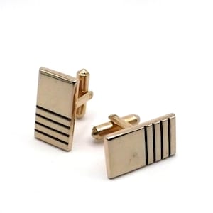 Mid Century Modern Cufflinks by Hickok Gold-tone Rectangular Engraved Bullet Back Cuff Links Men&#39;s Jewelry 1950s Get Lucky Vintage