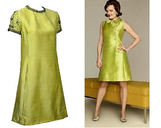 S/4 Jeweled Gem 1960s Vintage Dupioni Silk Dress Small