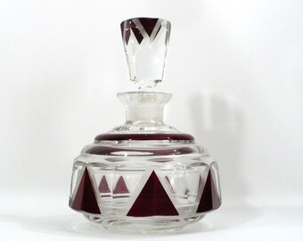 1930s Vintage Karl Palda Red Art Deco Perfume Bottle & Stopper Vanity Czech Glass GetLuckyVintage