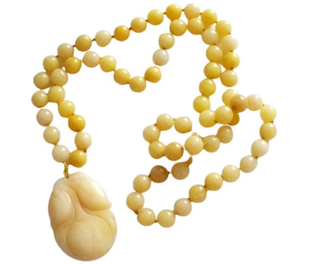 Jaw Droppin' Jade Carved Yellow Persimmon Pendant Bead Necklace