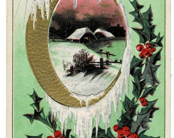 1909 Wintry Elegance Christmas Postcard, Embossed, Gilded